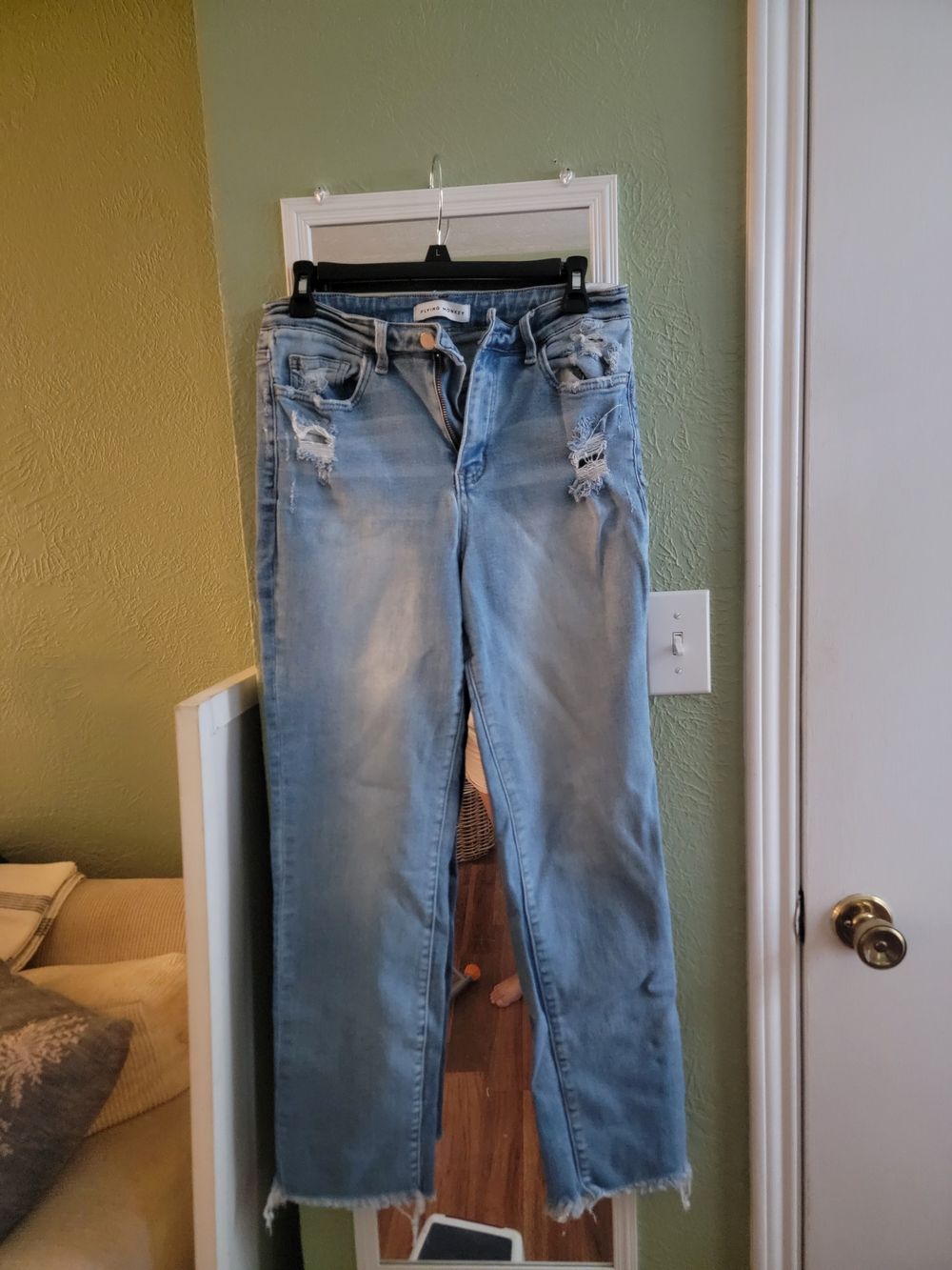 Flying Monkey Light Blue Distressed Straight Leg Jeans
